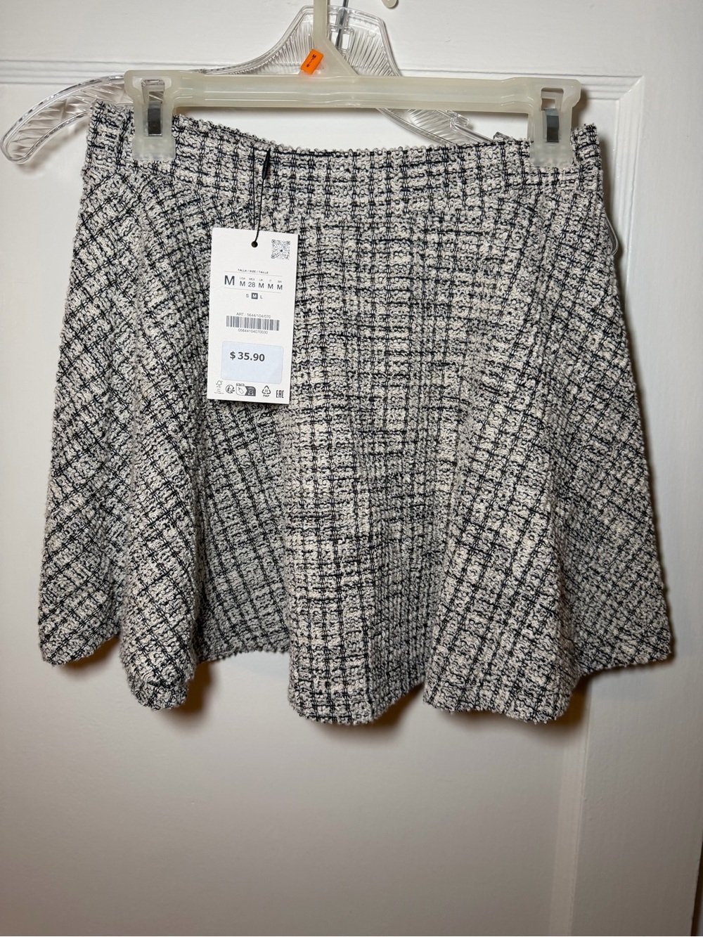 Zara Black and White Tweed Skater Skirt